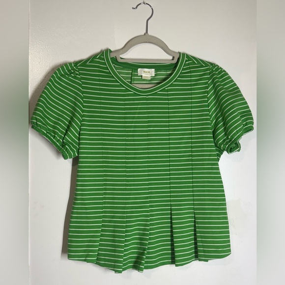 Maeve Green Striped Peplum Short Sleeve Top - Picture 4 of 9
